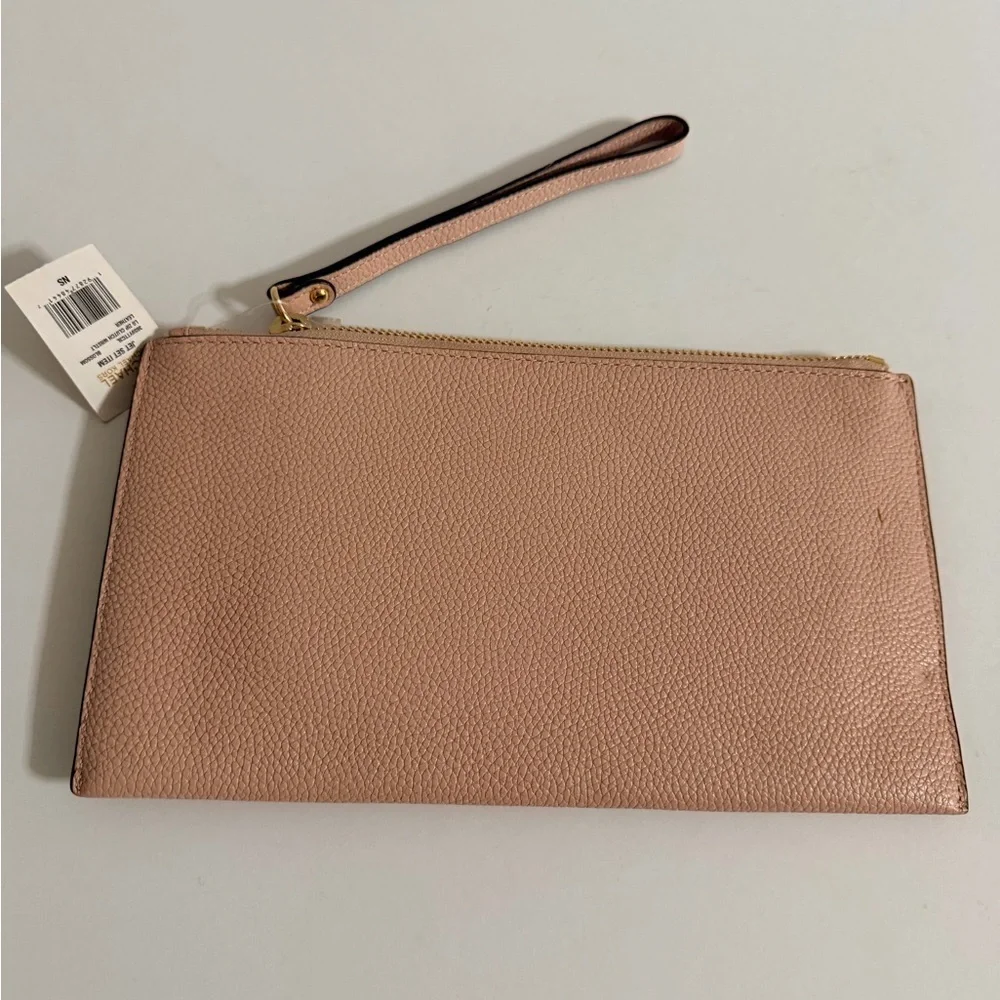 MICHAEL KORS JET SET TRAVEL XL CLUTCH WRISTLET PEBBLED LEATHER PINK BLOSSOM